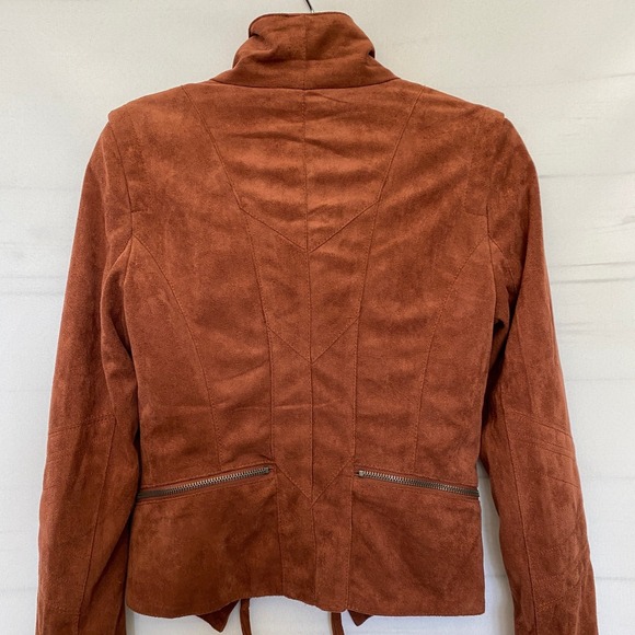 Lulus Faux Suede Moto Jacket Women Size XS Rust Bikercore Edgy Draped Cowl Neck - Picture 3 of 11